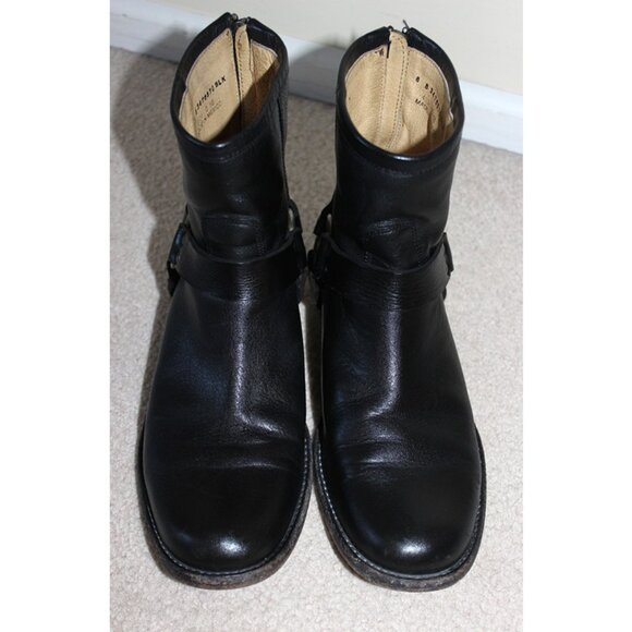 FRYE Phillip Harness Genuine Leather Back Zip Short Boots in Black, Size 7 - Picture 2 of 13